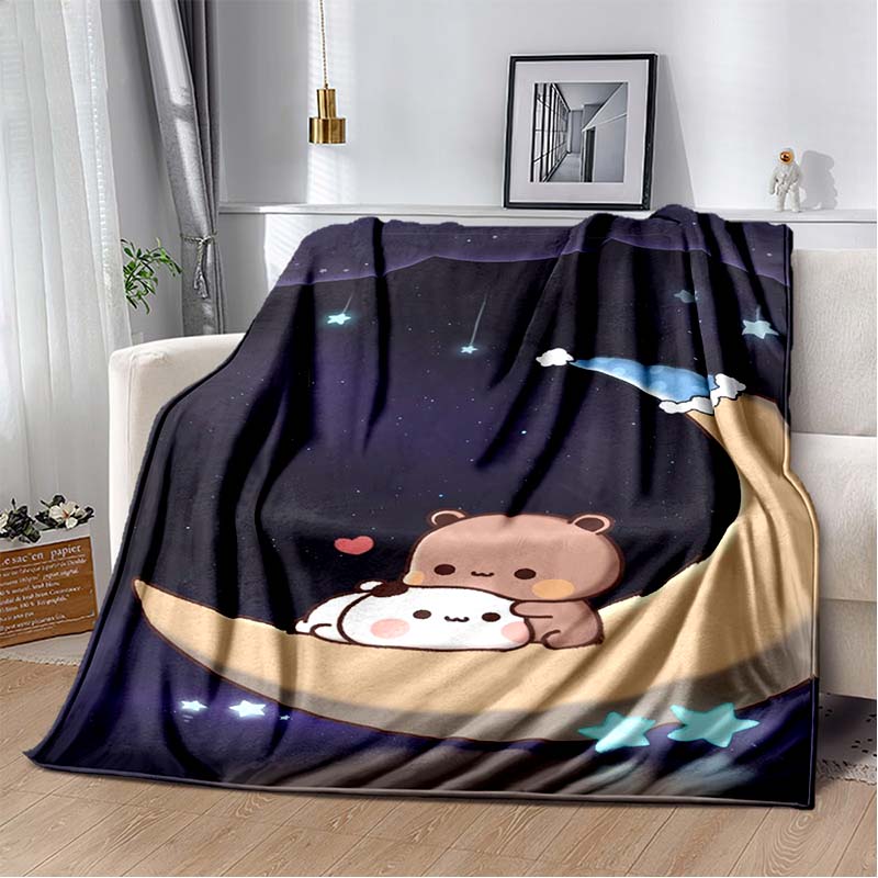 Cute Bubu and Dudu Series Blanket Cartoon Print Kids Warm Flannel Soft Comfortable Home Travel Blanket Bed Blanket Birthday Gift