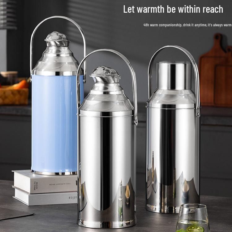 Large Capacity Stainless Steel Insulated Hot Water Bottle with Glass Liner - Old-fashioned Tea Pot for Home, Dorm, or Commercial Use