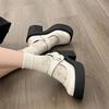 Round head heightened platform small leather shoes women's autumn and winter with skirts Mary Jane shallow mouth single shoes
