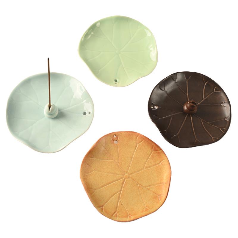 Lotus Leaf Ceramic Incense Holder for Sticks: Sandalwood Burner, Home/Study Room Decor, Tea Ceremony Tray.
