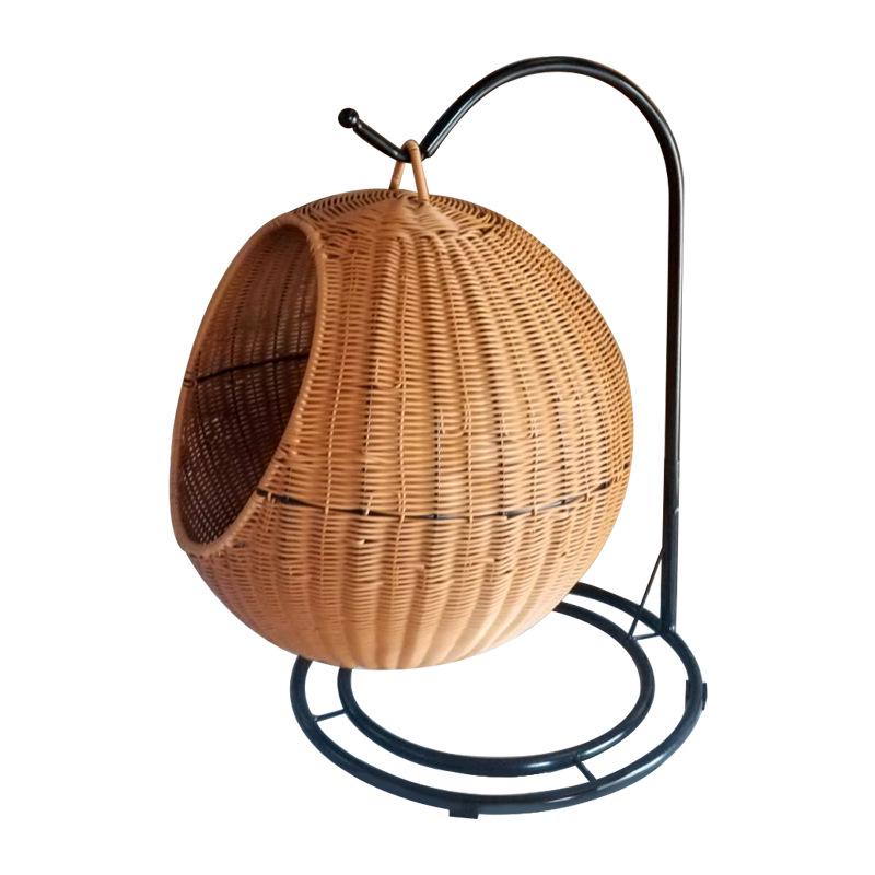 Cozy Rattan Cat Hanging Basket - Washable, Semi-Enclosed, All-Season Cat Bed for Winter Warmth