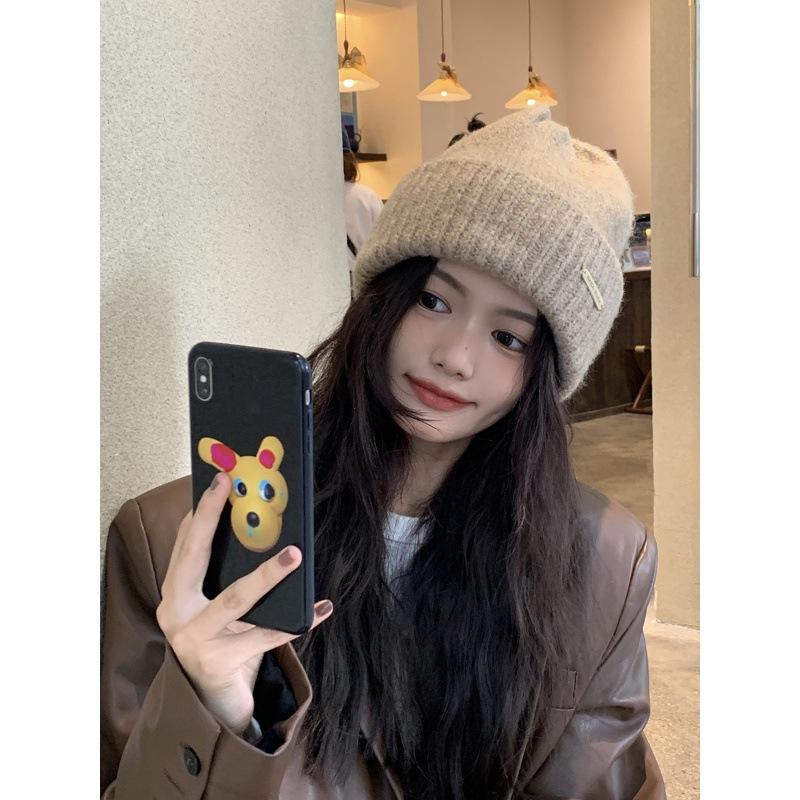 Congee cocoa, wool hat female Korean version versatile face small warm ear protection knitted hat loose pullover cold hat