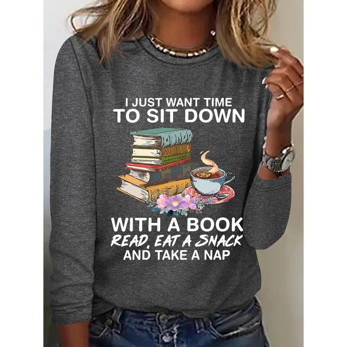 

Топ в стиле досуга и искусства с рисунками чаепития и чтения. Женские футболки с длинным рукавом 5XL