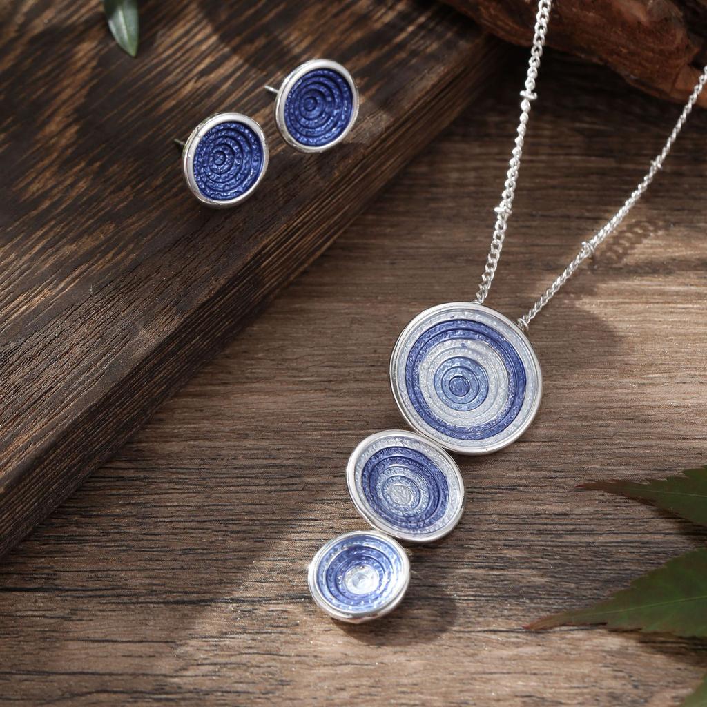 New Color Painting Oil Geometric Round Stud Earrings Pendant Set, Women's Fashion High-end Ring Necklace.