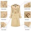 Womens Long Cotton Trench Coat With Waist Cinching Fit Classic Notched Collar Office Chic Outerwear