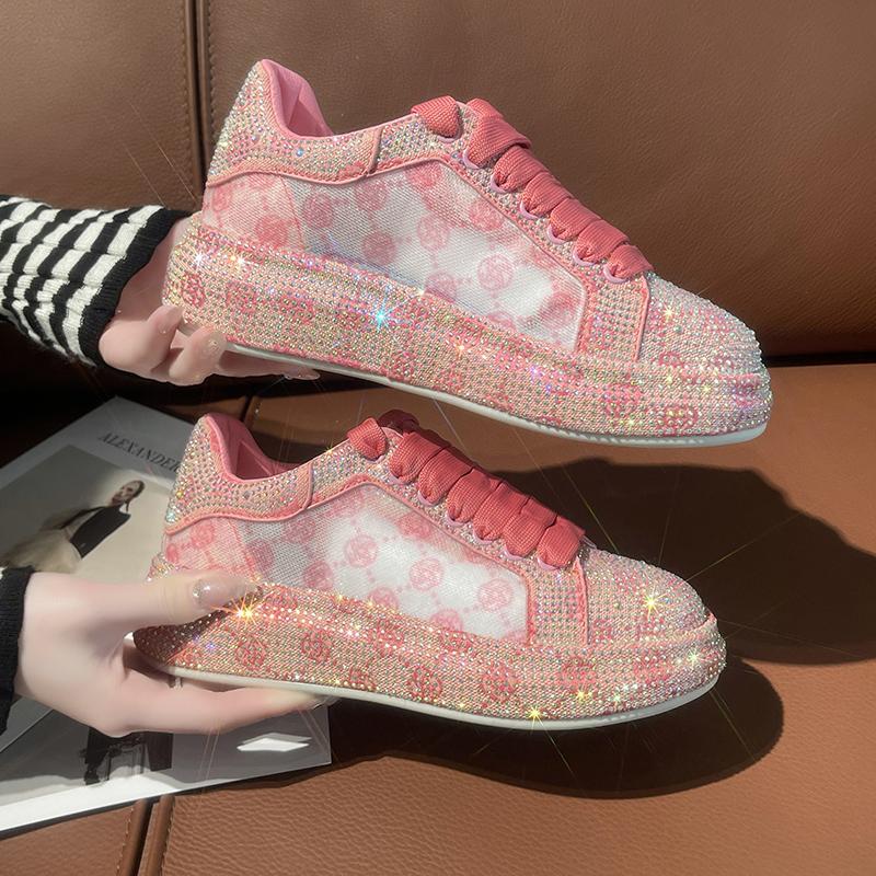 Fashion Luxury Crystal Women Casual Shoes Fashion Platform Microfiber Mesh Sports Shoes Bling Skateboarding Shoes Zapatillas De Mujer