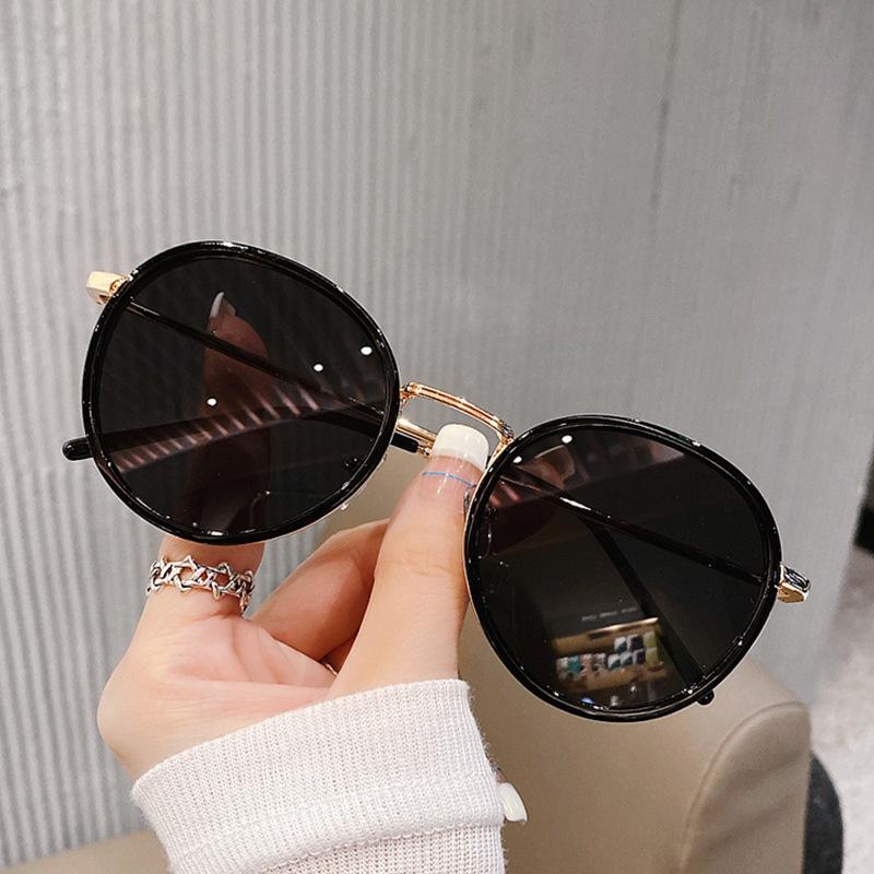 Large Frame Milk White Round Frame Sunglasses Women'S Sunglasses Sunscreen Plain Face Thin Sunshade Glasses Men