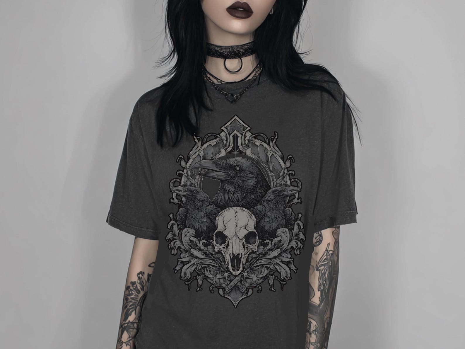 Raven Pastel Goth Graphic T-Shirt, 90s Y2K Grunge Shirt, Gothic Clothes, Witchy Whimsigoth Clothing, Alt Emo Top, Goth Gift For Her S