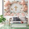2D Pink Floral Cross Backdrop, First Communion Girl Party Photo Background