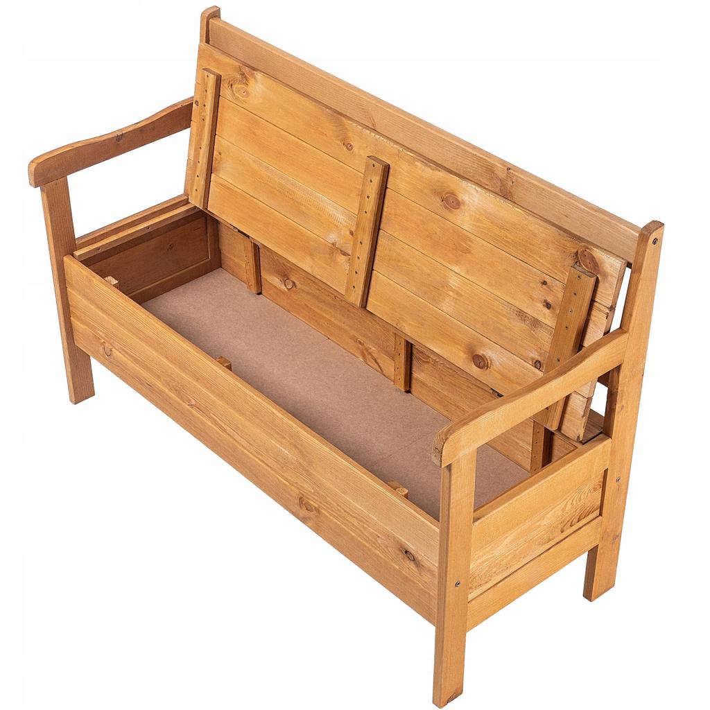 KADAX Wooden Garden Bench With Backrest 120cm With Box Terrace Balcony Garden