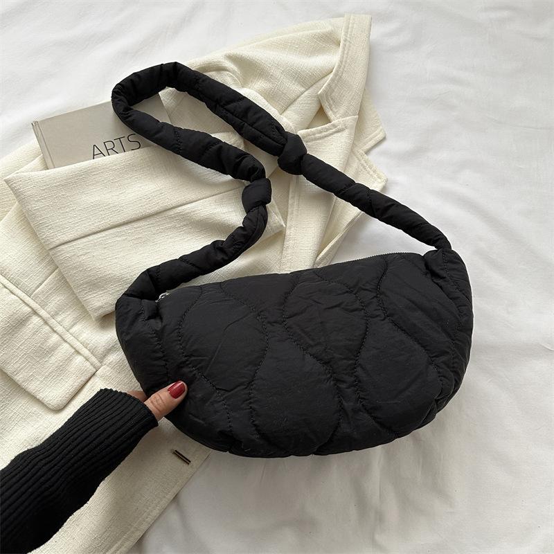 Women's Shoulder Bag Trendy Soft Pillow Shopper Bag Solid Color Quilted Simple Crossbody Bag for Teenage Girls