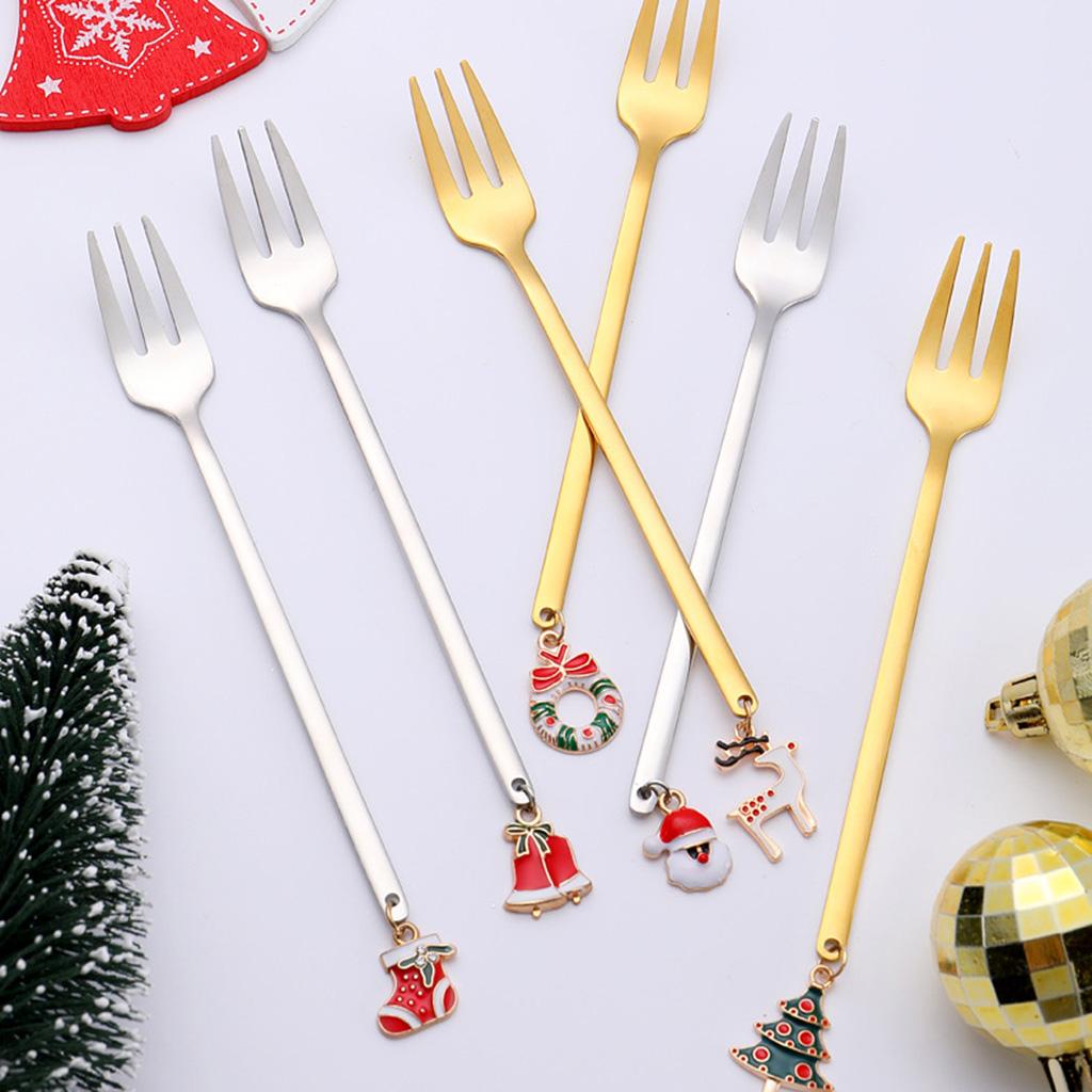 Stainless Steel Material Fruit Forks Christmas Snack Dessert Forks Food Pick Set