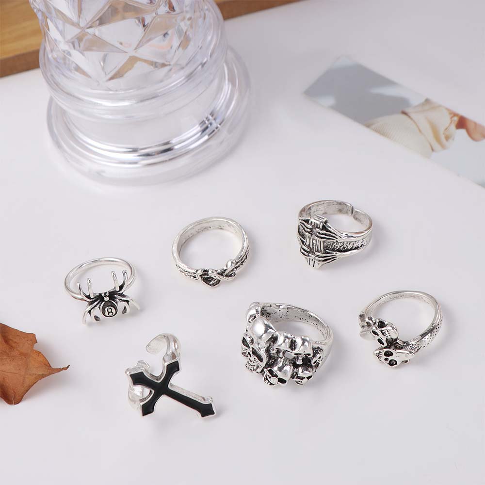 6 Stück/Set Koreanischer Stil Herren Ring Set Punk Skelett Ringe Halloween Ring Set Schmuck Zubehör