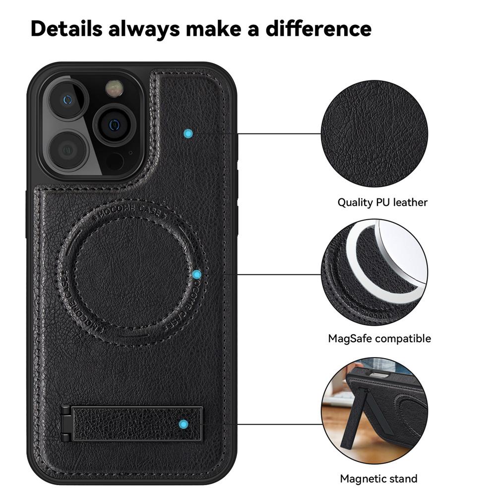 Fashion Leather for Magsafe Phone Case for iPhone 16 Pro Max 15 14 13 12 11 With Stand Bracket Strong Magnetic Shockproof Cover