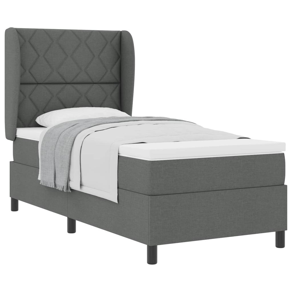 Boxspring Bed with Headboard Dark Grey 100 x 200 cm Fabric