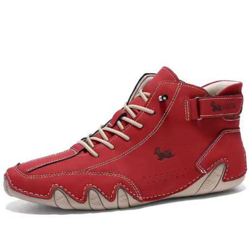 Fashion Men Casual Shoes Retro Handmade Leather Boots for Men Hight Top Sneakers Luxury Fashion Loafers Shoes Red Ankle Boots Women
