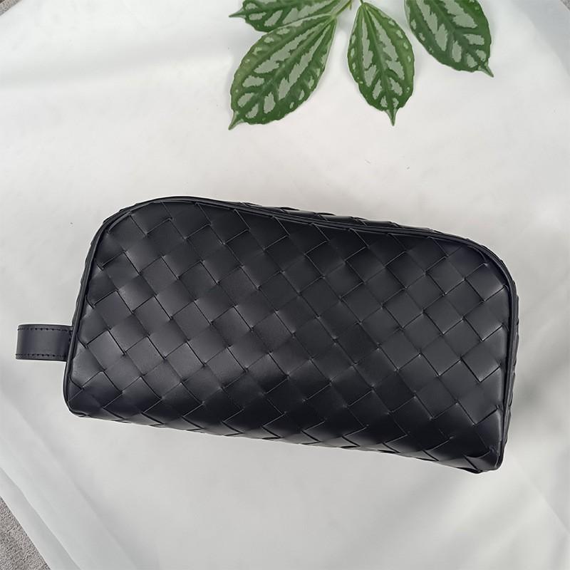Pelle Vera Intrecciata a Mano da Uomo Portatile Strato Superiore Pelle di Mucca Cerata alla Moda Borsa da Bucato Cosmetico da Donna
