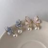 Crystal Butterfly Elegant Earrings, Women'S Fashionable And Versatile Pearl Earrings With Niche Design, Light Luxury And High-End Temperament Earrings