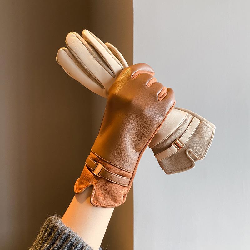Women's Fingerless Faux Leather Winter Gloves - Thick Velvet Lining, Cold-Proof for Cycling & Driving