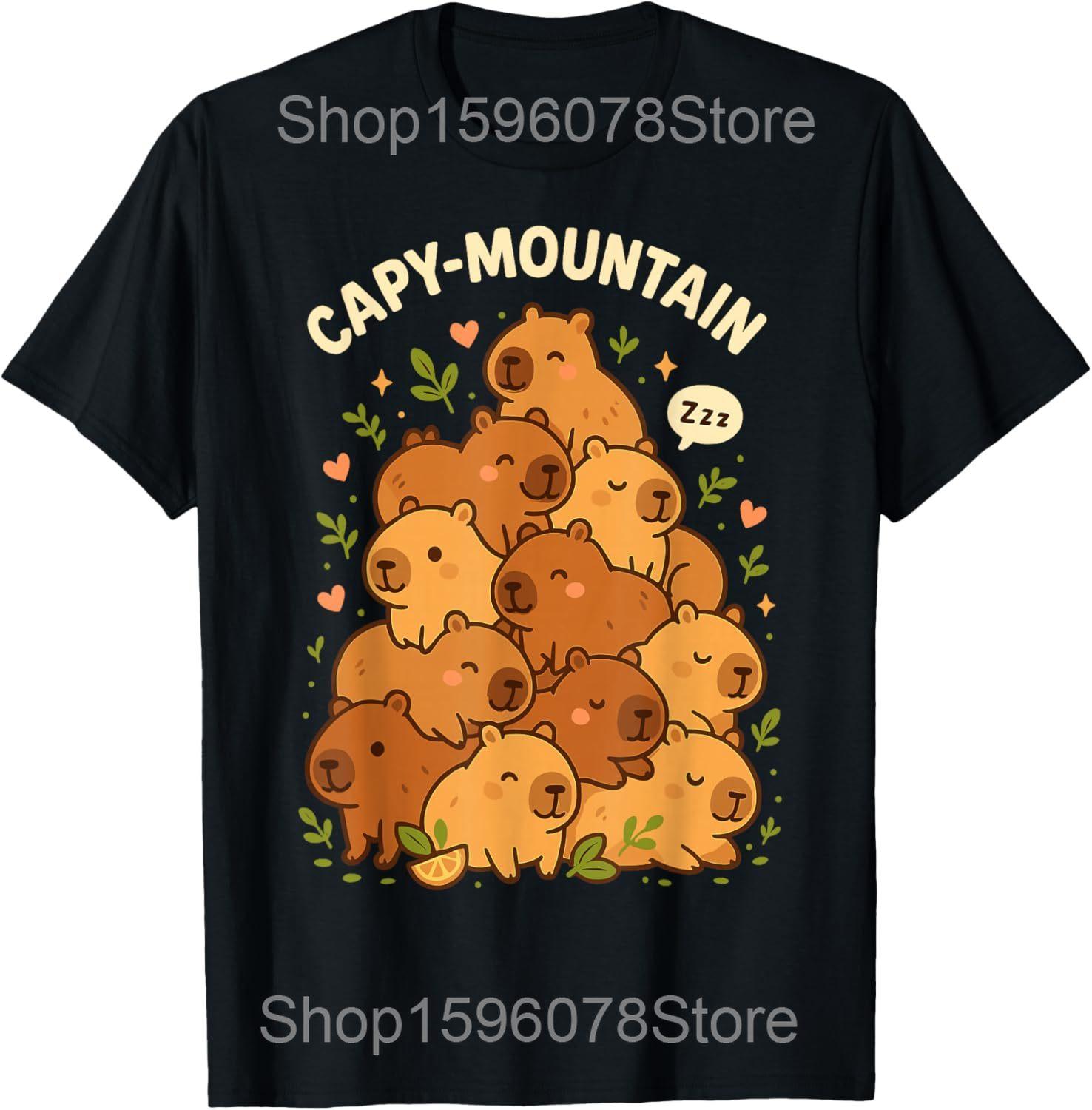 

Funny Cool Capybara CapyMountain T Shirts Men Women Pure Cotton Humor Streetwear Tee Shirt Short Sleeve Unisex Loose Clothing S