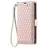 For iPhone 15 Leather Case Rhombus Texture Wallet Stand Phone Cover with Wrist Strap