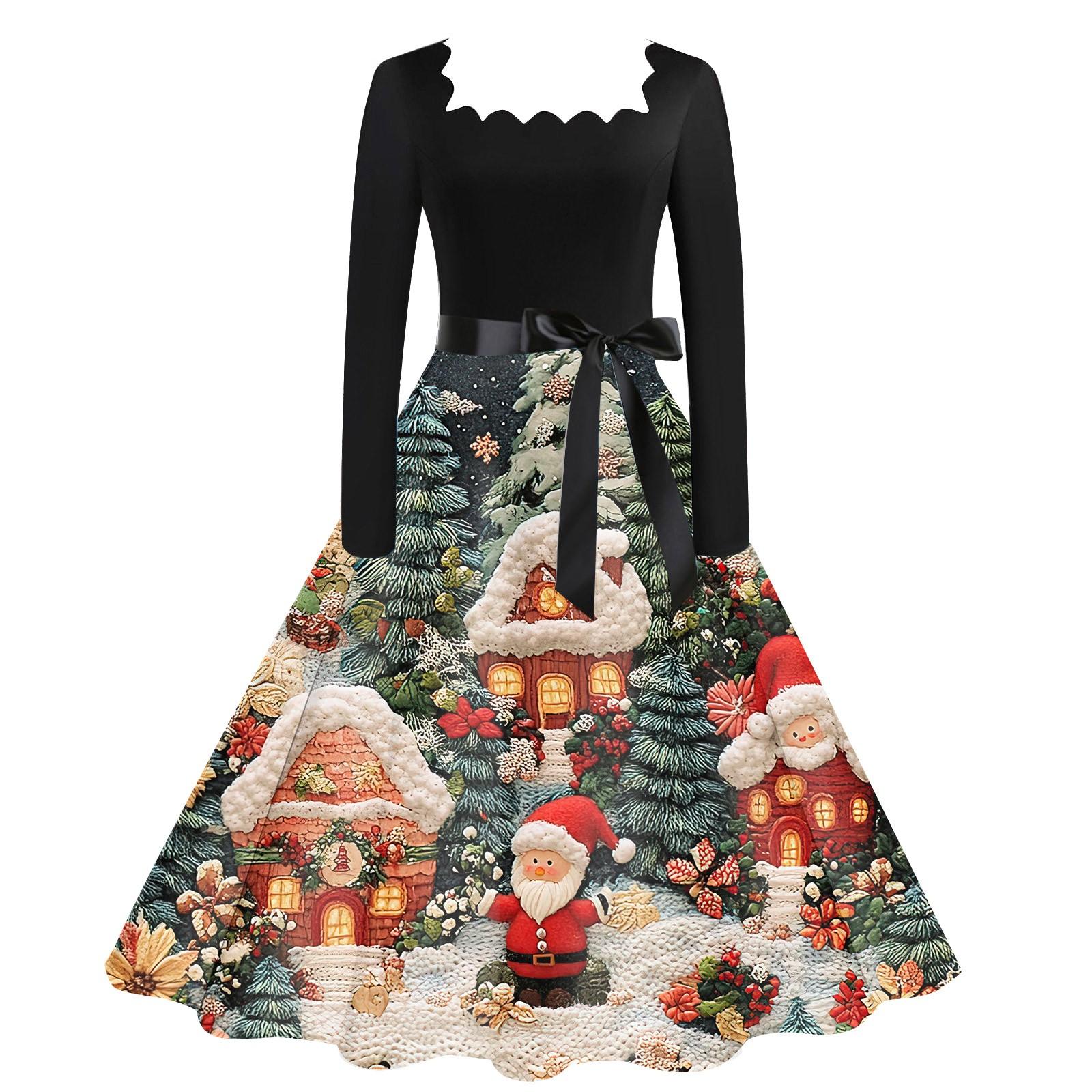 

Женское повседневное модное рождественское платье с квадратным вырезом в винтажном стиле L