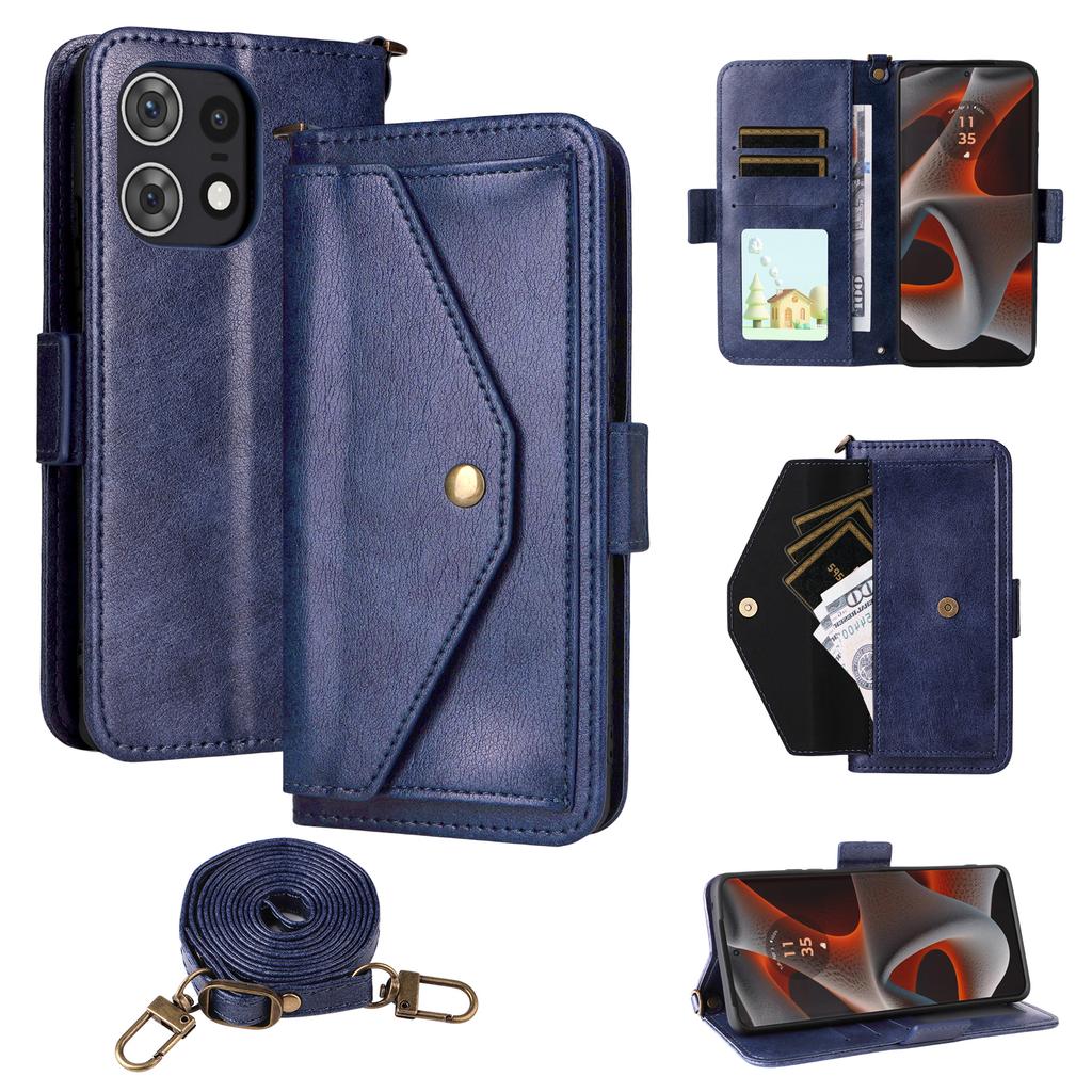 For Motorola Edge 50 Pro 5G Leather Case Magnetic Closure Wallet Stand Phone Cover with Crossbody Strap