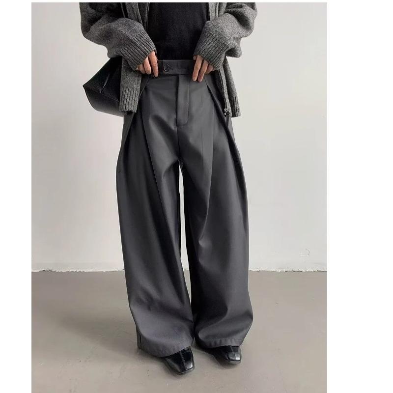 

Men s High-Waisted Wide-Leg Trousers with Pleated Detail Casual Pants L сірий колір