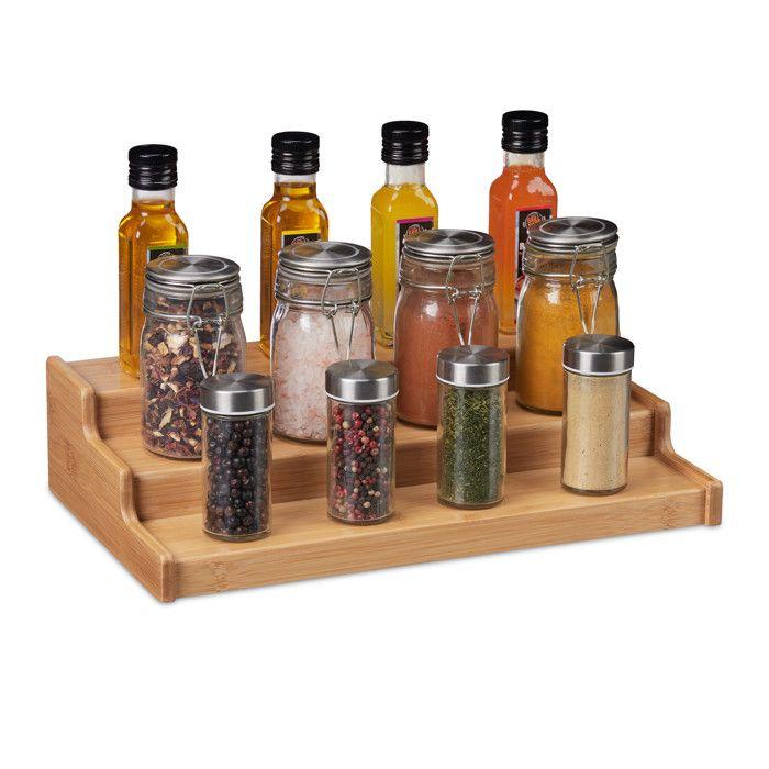 Etagère À Épices - Relaxdays - 10034474 - Bambou Naturel - 3 Niveaux - 22 X 38 X 9 Cm