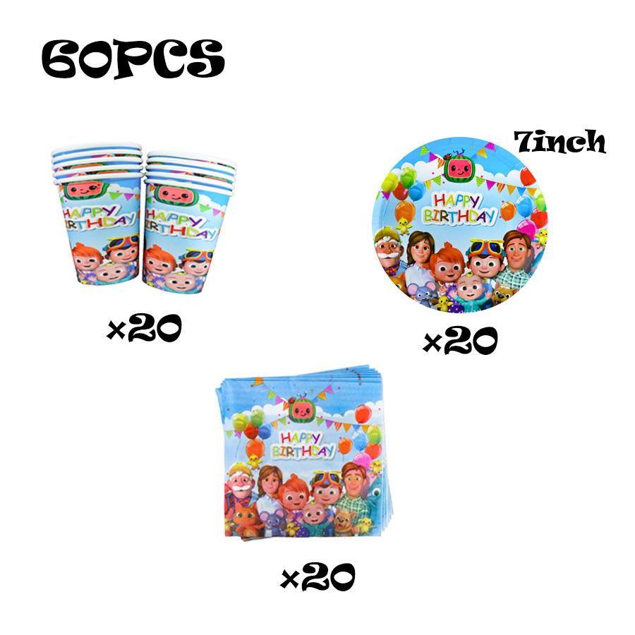 Cocomelon Party Decoration Tableware Set Birthday Party Supplies Favors Gifts Tablecloth Napkins Plates Cups Gift Bags