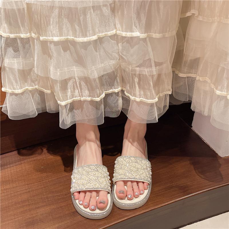 

Мода Мода Плоские Сандалии Лето Новые Круглый Носок Открытый Носок Кристалл Бисером Мягкая Подошва Противоскользящие Износостойкие Шлепанцы 40 бежевый