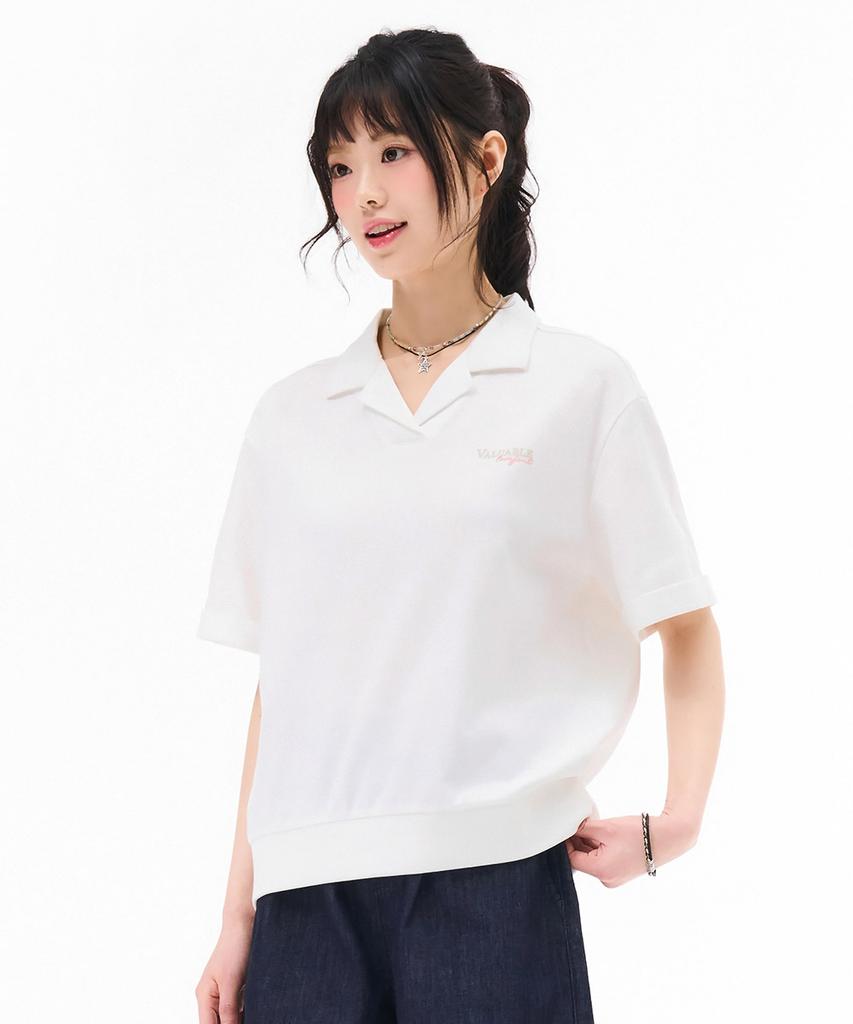 CHASECULT Women'S Open Collar Short Sleeve T-Shirt - Ivory