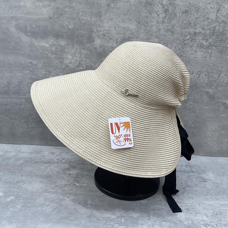 25 Spring And Summer Oversized Lampshade Straw Hat Surround Strap Large Brim Hat Women Can Tie Ponytail Cover Face Sun Hat