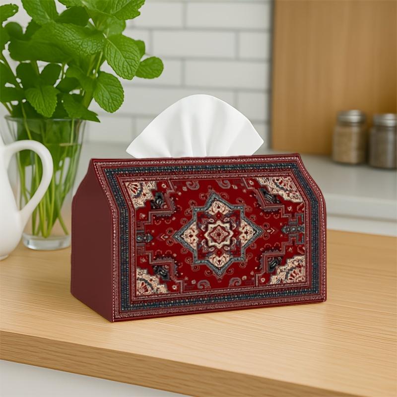 1pc Persian Tissue Box Cover with Red Medallion Design - Waterproof Foldable Suitable for Decorating, Classic Persian Style Suitable for Living Room,,