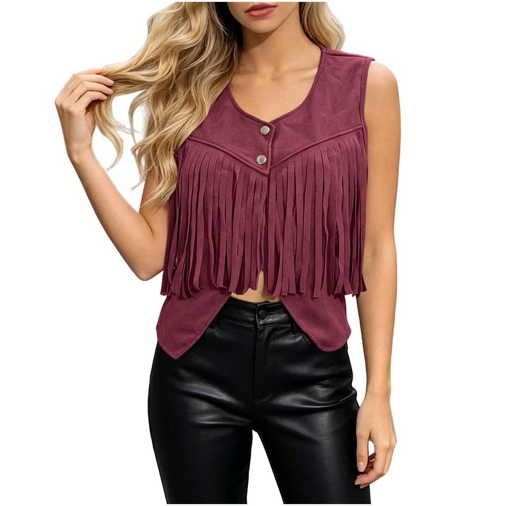 Women's Fashion Color Round Neck Sleeveless Button Vest for Everyday Casual Wear