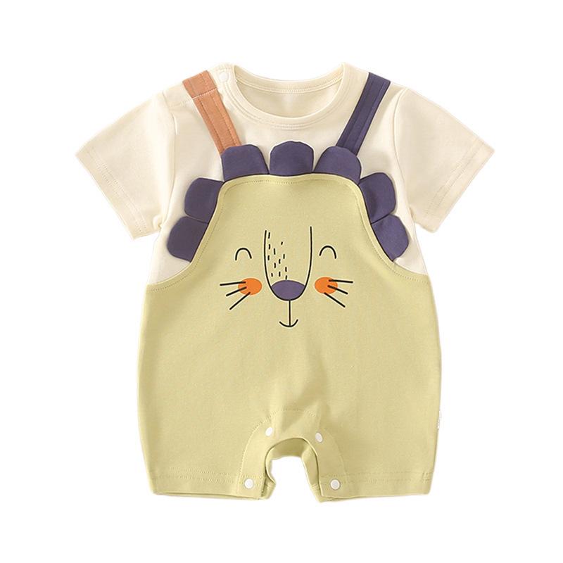 Infant Short Sleeve Cotton Jumpsuit - Cute Cartoon Design for Summer