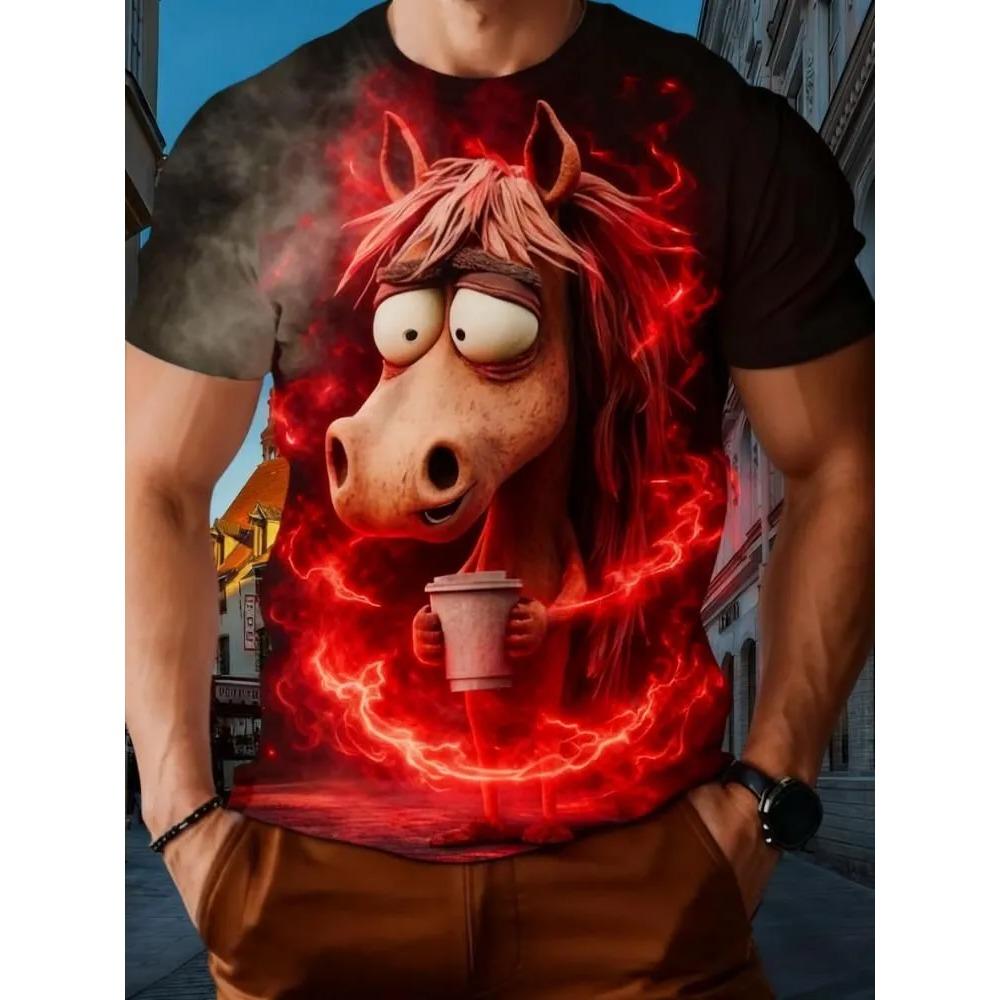 Fashionable Personalized Fun Animals T-shirt Men's Casual Plus Size Comfortable Round Neck Short Sleeved T-shirt