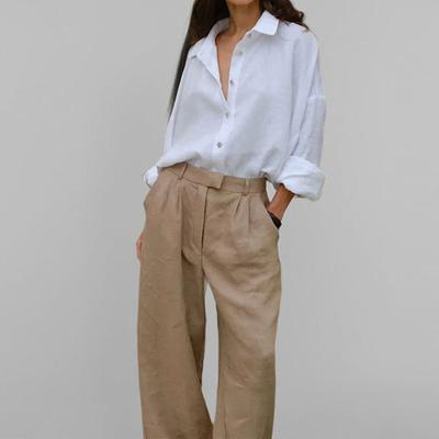 Moda feminina primavera casual simples lapela manga comprida camisa