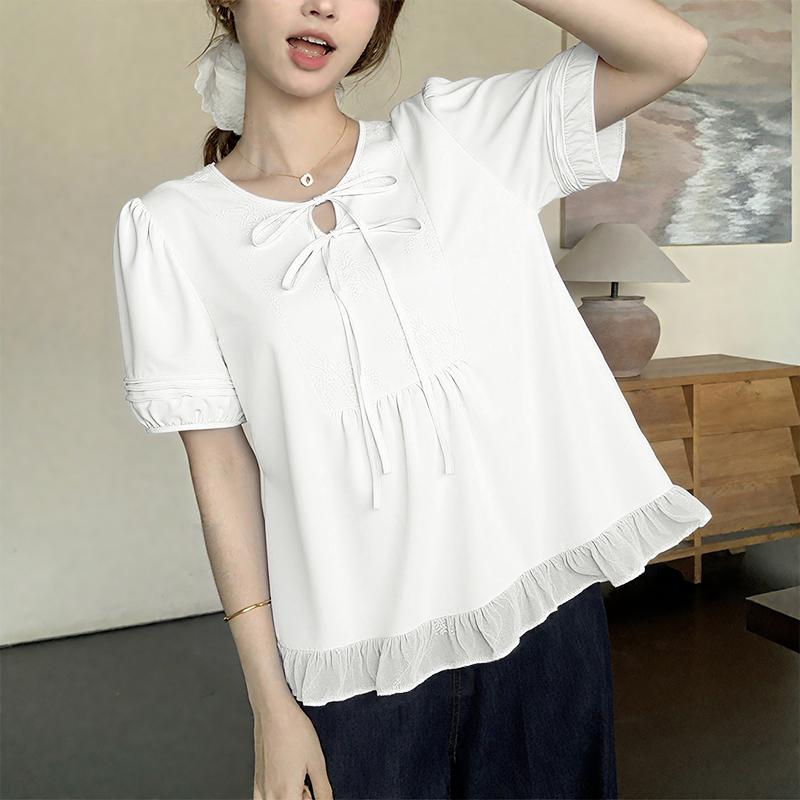 

ZANZEA Женская повседневная летняя блузка с круглым вырезом и коротким рукавом 5XL белый