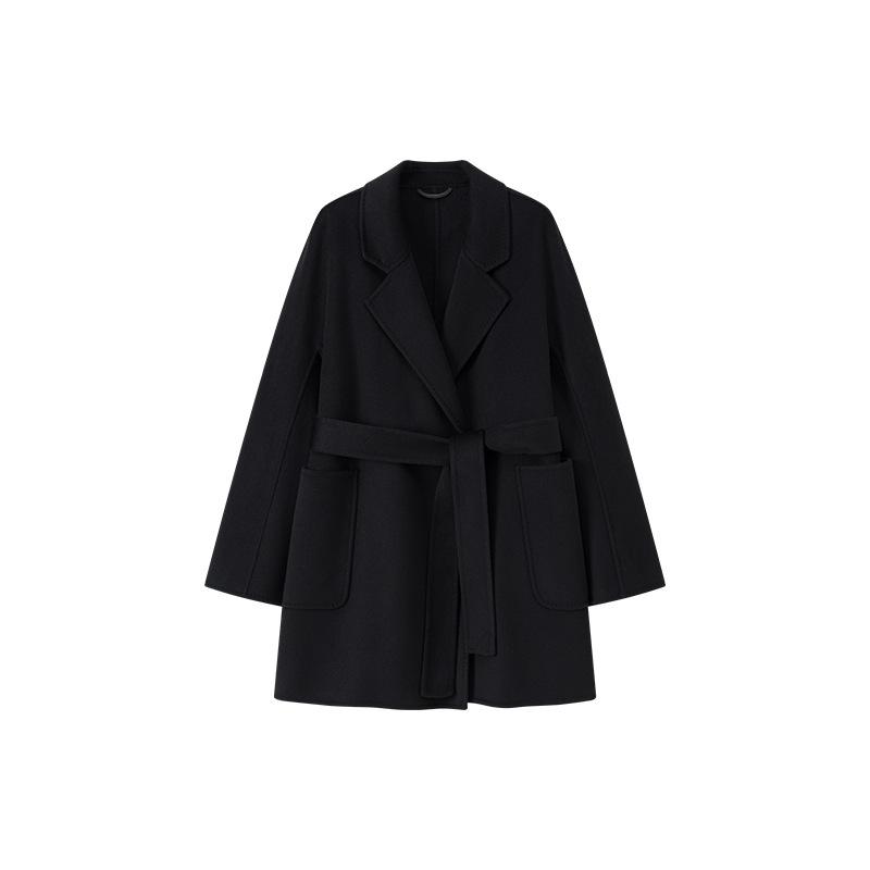 

Autumn and winter bathrobes wind wool coat women s high-end sense medium and long small double-sided cashmere jacket L чорний