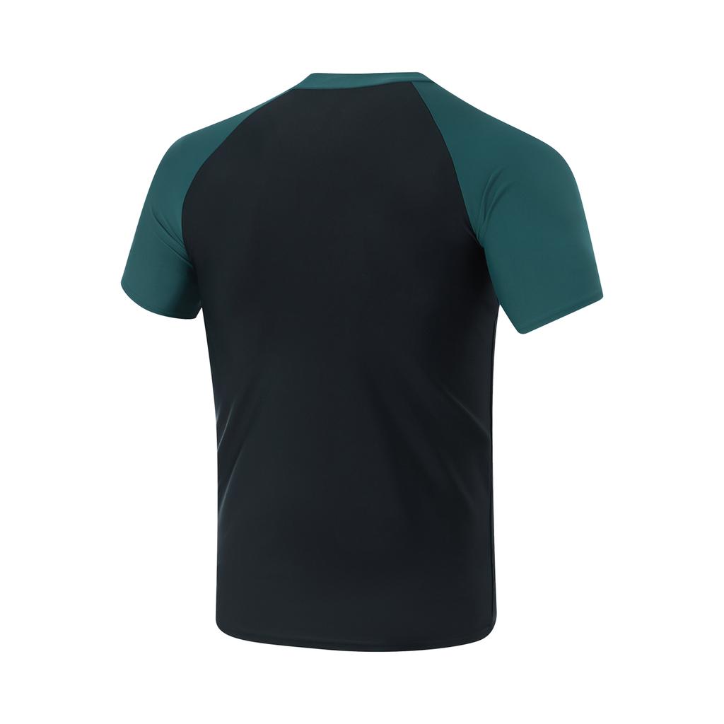 Li Ning Swimming Series Color Block Letter Round Neck Pullover Sports Long Sleeve Swimsuit Men Swimsuit Balsam-Green Black ASLT093-2