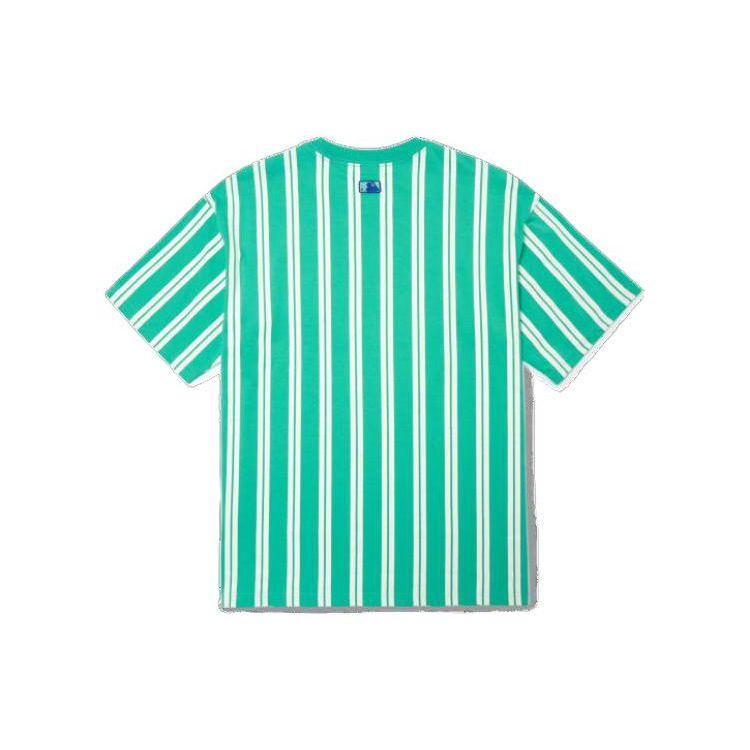 MLB Boston Red Sox Logo Embroidered Color Block Striped Print Crew Neck Short Sleeve T-Shirt Unisex Tops Mint-Green 3ATS67023-07MTS