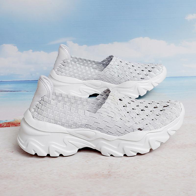 Summer Moccasin Pink Beach Walking Shoes Women Multicolor Casual Weave Slip on Braided Elevator Sneakers Plus Size