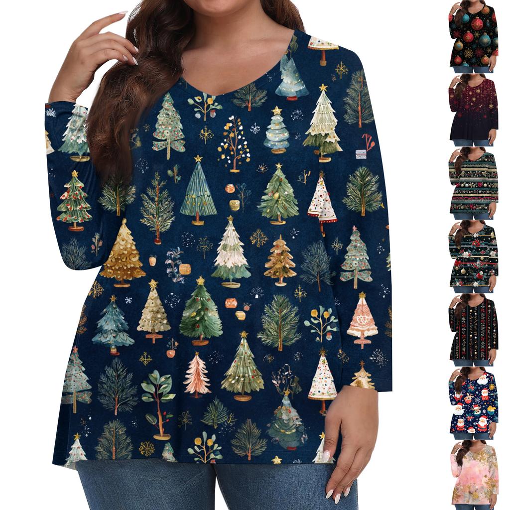 Women's Fashionable Casual Long Sleeved Plus Size  Print Top Plus Size Floral Print Top