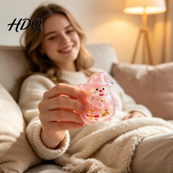 Fun Healing Toys for Adults Christmas Squeeze Toy, Transparent Glitter Santa Stress Ball, Slow Rising TPR Fidget Soft Kneading Kids Toy Anxiety