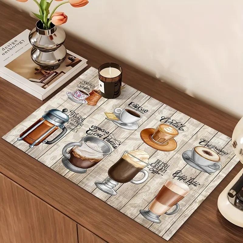 Creative Pattern Printed Coffee Machine Mat Desktop Drainage Pads Kitchen Countertop Quick Water Absorbing Utensil Drain Pad Washable Mats 1pcs
