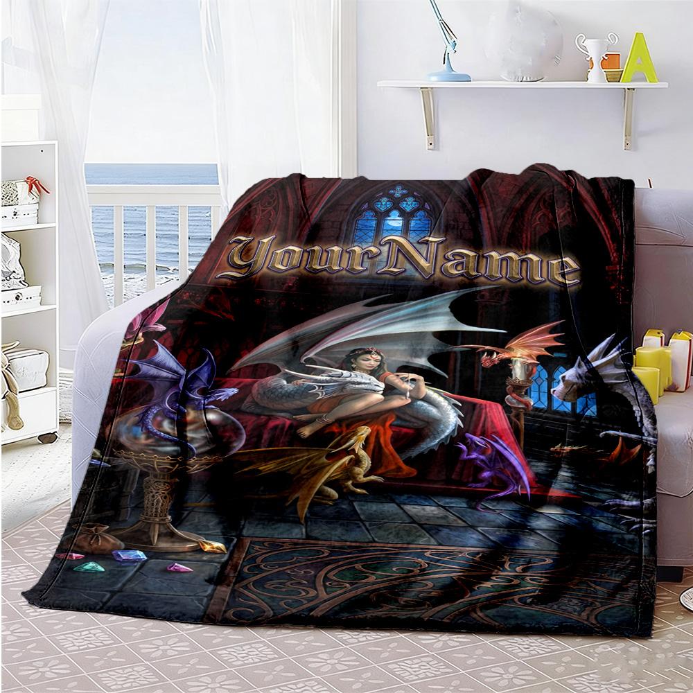 Gothic Illustrations Customize Your Name Blanket Throw Personalized Blanket Comfortable for Seaside Sofa Bed Bedding for All Occasions