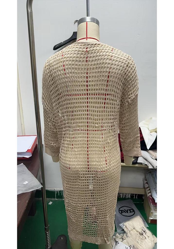 Cardigan lungo estivo da donna in maglia traforata, capo esterno protettivo dal sole, 2024