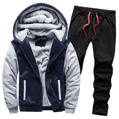 Männer Casual Trainingsanzug Sets Männer Lamm Kaschmir Winter Wolle Mit Kapuze Sweatshirt Dicke Warme Sportswear Männlichen Anzug Zwei Stück Set