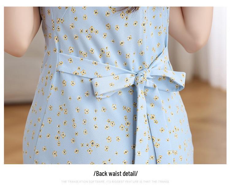 French Retro Floral Midi Dress - Elegant Ruffle Skirt for Summer Vacation
